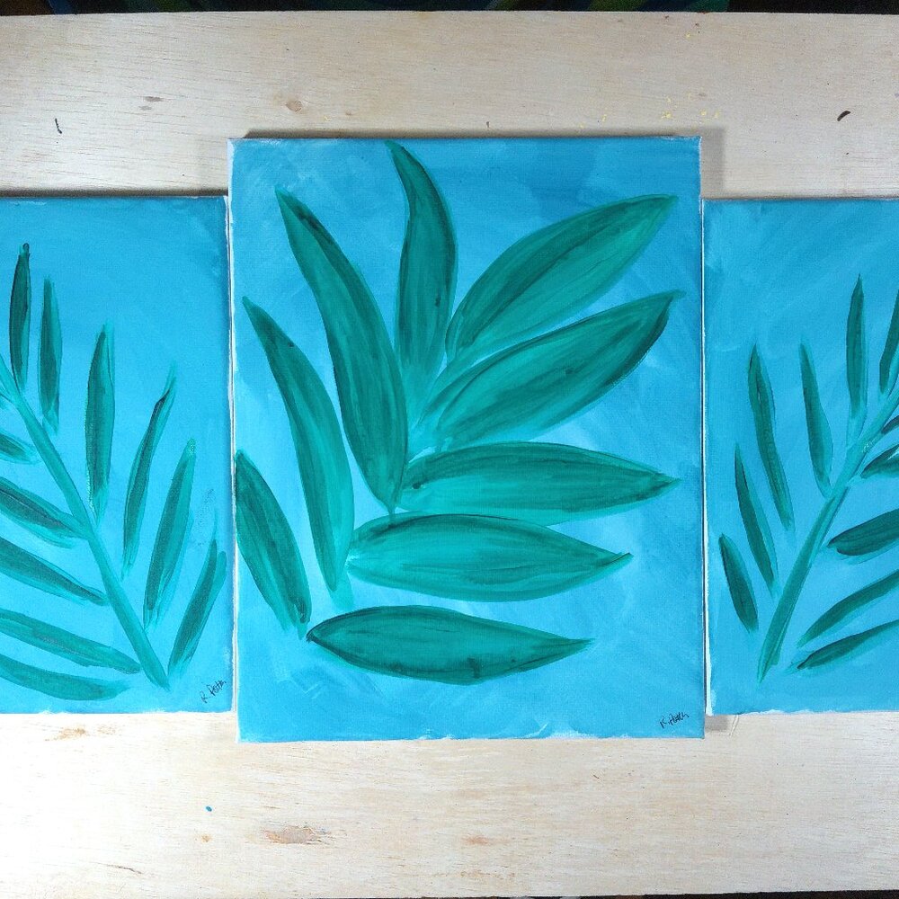 Original Paintings BY Artist Rachael Potter "3 Leaves"